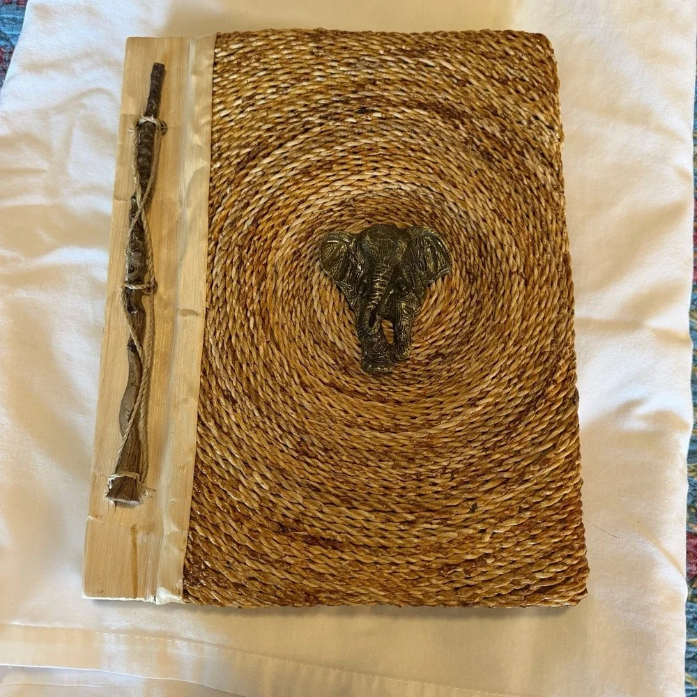 Handmade Woven Photo Album Scrapbook Silver Tone Elephant Rustic Boho 12x10